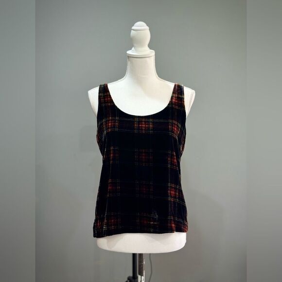 Black J. Crew Plaid Velour Tank Size 2 NWT - Picture 1 of 5